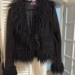 Edikted Black faux fur Fringe Teddy Jacket